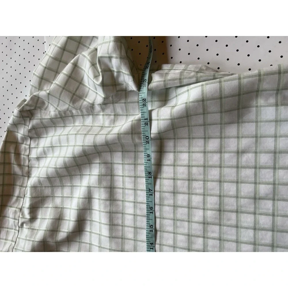 Non-Iron‎ Slim Fit Windowpane Dress Shirt Men XL White Green Office Formal